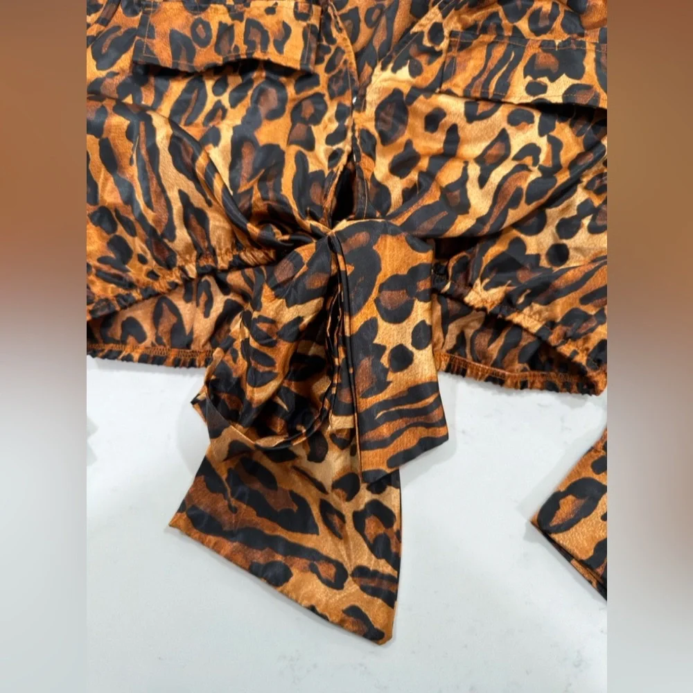 Leopard Print Tie-Front Blouse